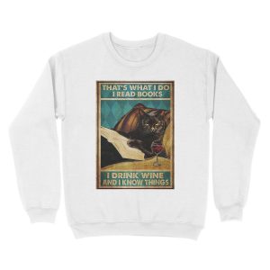 Alternative view of cat that's what i do i read books i drink wine and i know things Unisex Crewneck Sweatshirt