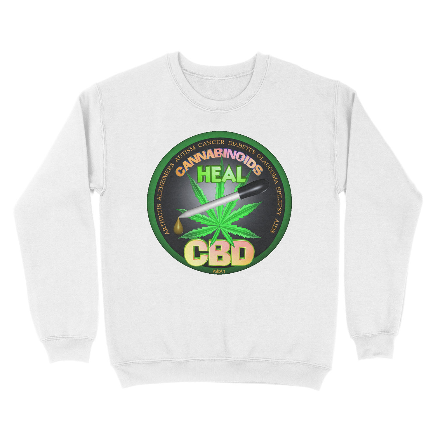 CBD Cannabinoids in Hemp oil Cures learn truth about use of hemp oil to cure illness and pains. Unisex Crewneck Sweatshirt - Image 2