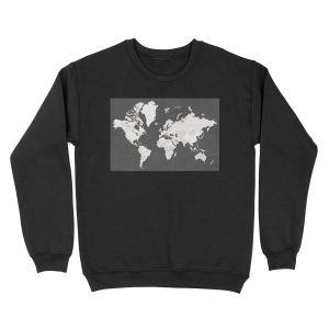 Chalkboard world map with countries and states labelled Unisex Crewneck Sweatshirt