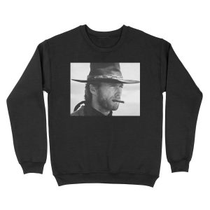 Clint Eastwood, Cigar, Black and White Photography Unisex Crewneck Sweatshirt