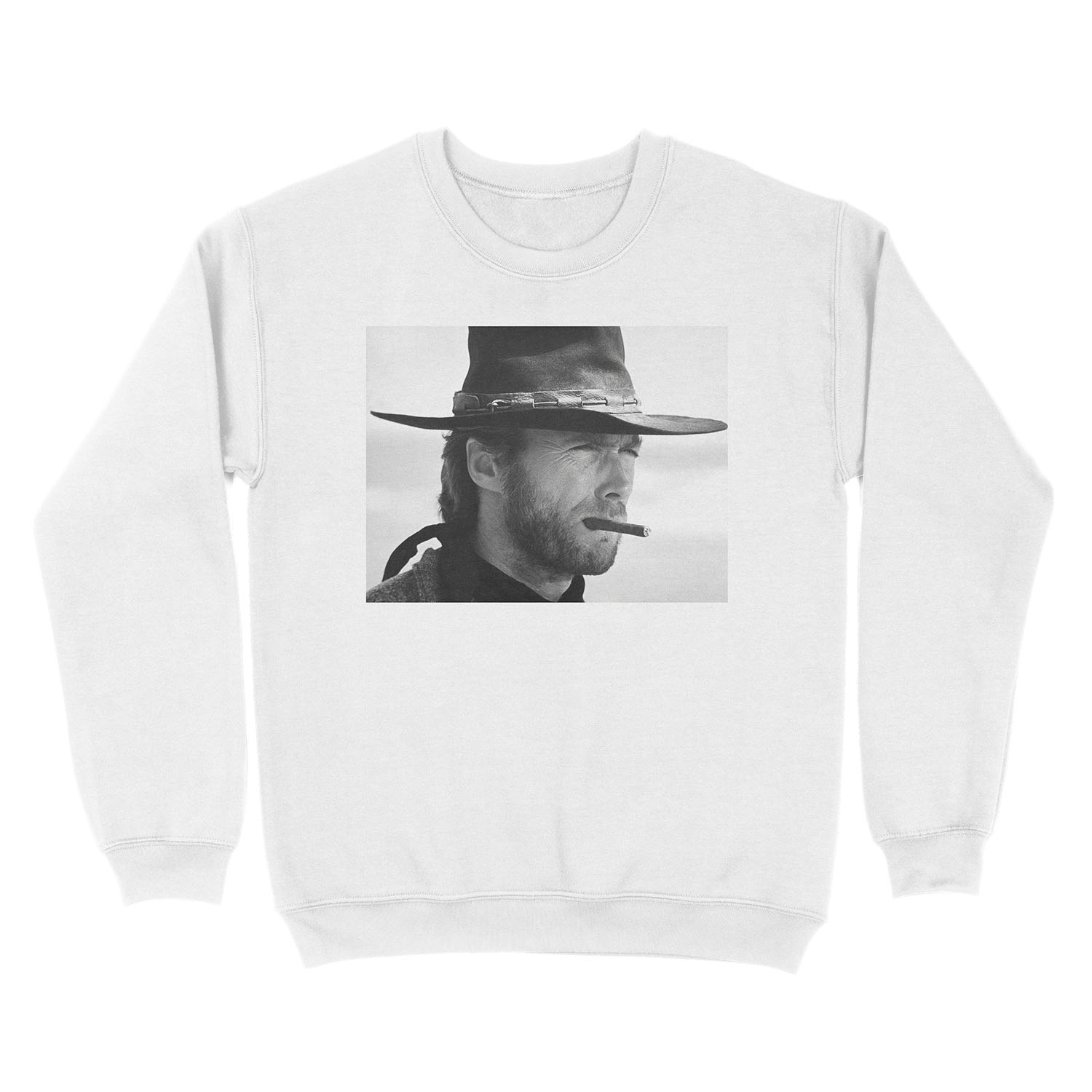 Clint Eastwood, Cigar, Black and White Photography Unisex Crewneck Sweatshirt - Image 2