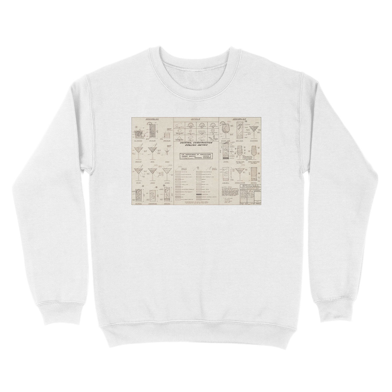 Cocktail Construction Chart by United States Forest Service Unisex Crewneck Sweatshirt - Image 2