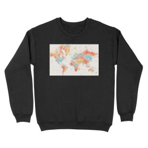 Colorful watercolor detailed world map Unisex Crewneck Sweatshirt