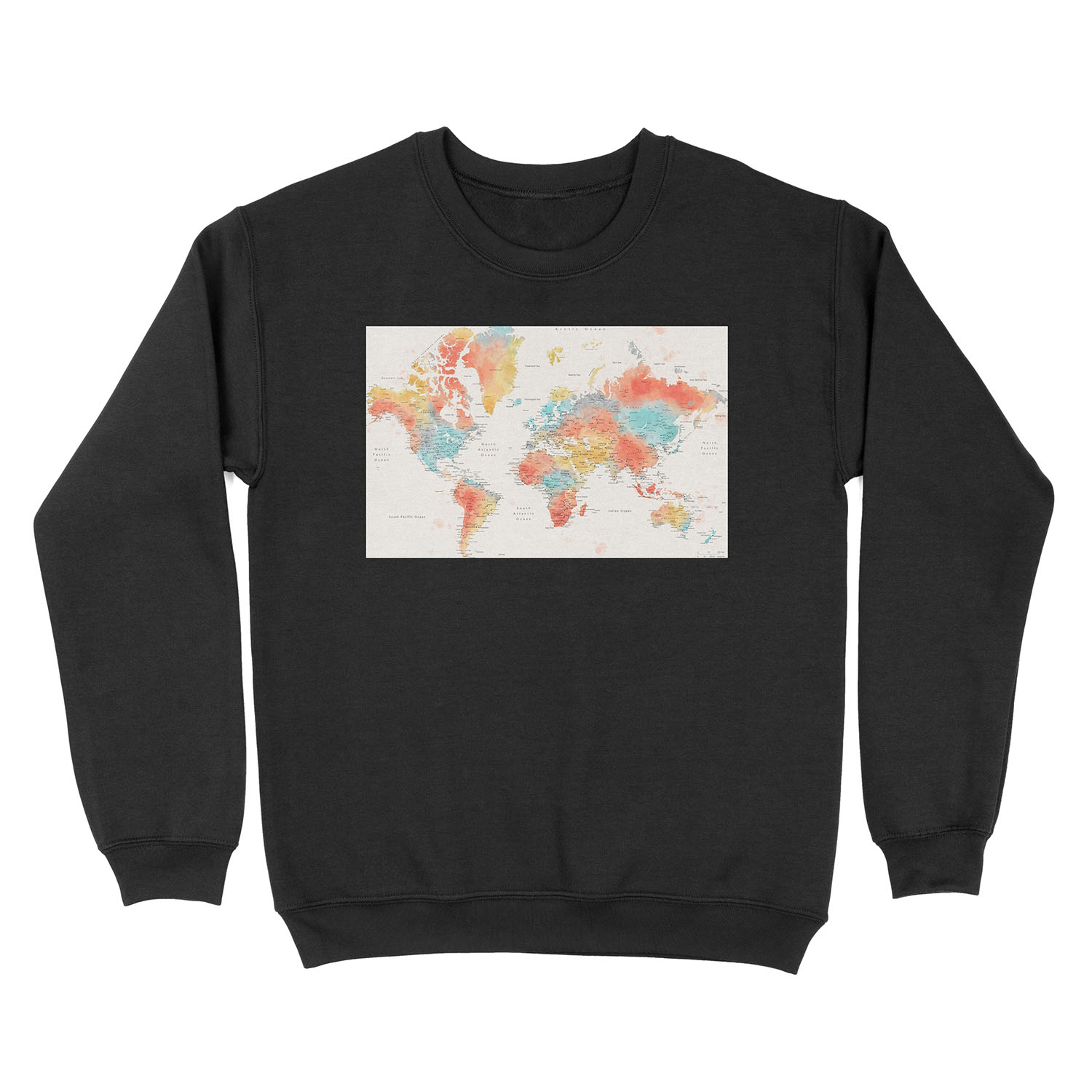 Colorful watercolor detailed world map Unisex Crewneck Sweatshirt