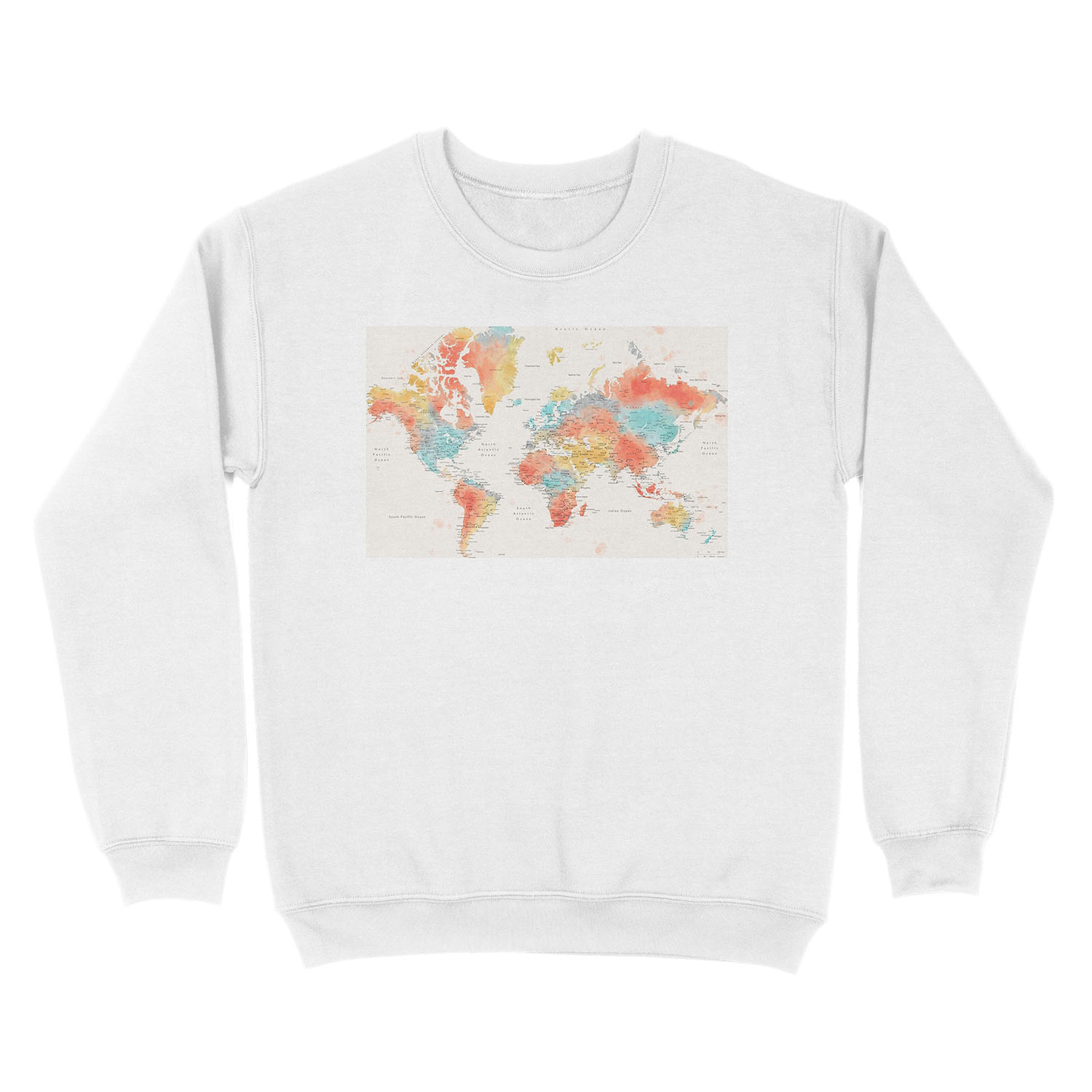 Colorful watercolor detailed world map Unisex Crewneck Sweatshirt - Image 2