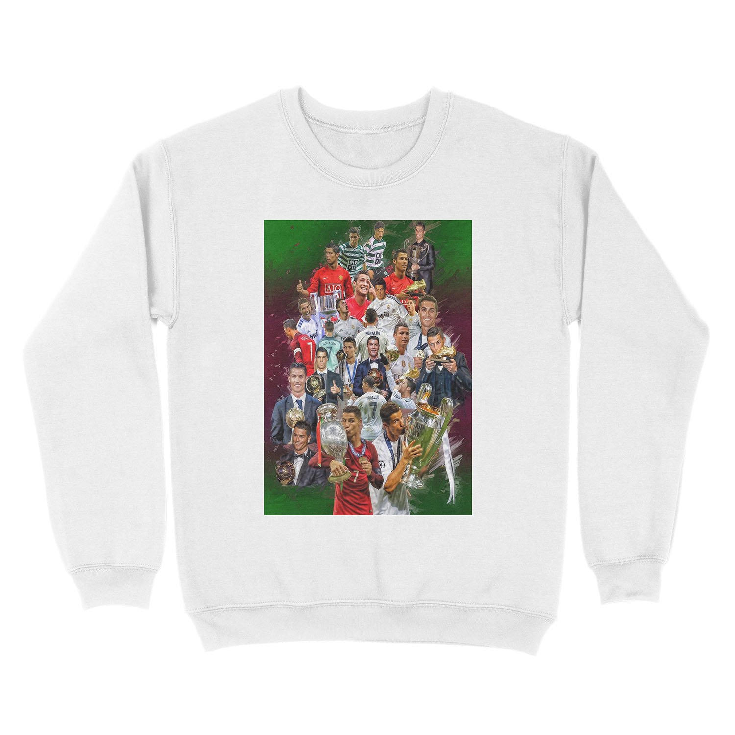 Cristiano Ronaldo (From Sporting de Lisboa Portugal to Real Madrid) + Portugal NT+ trophies Unisex Crewneck Sweatshirt - Image 2