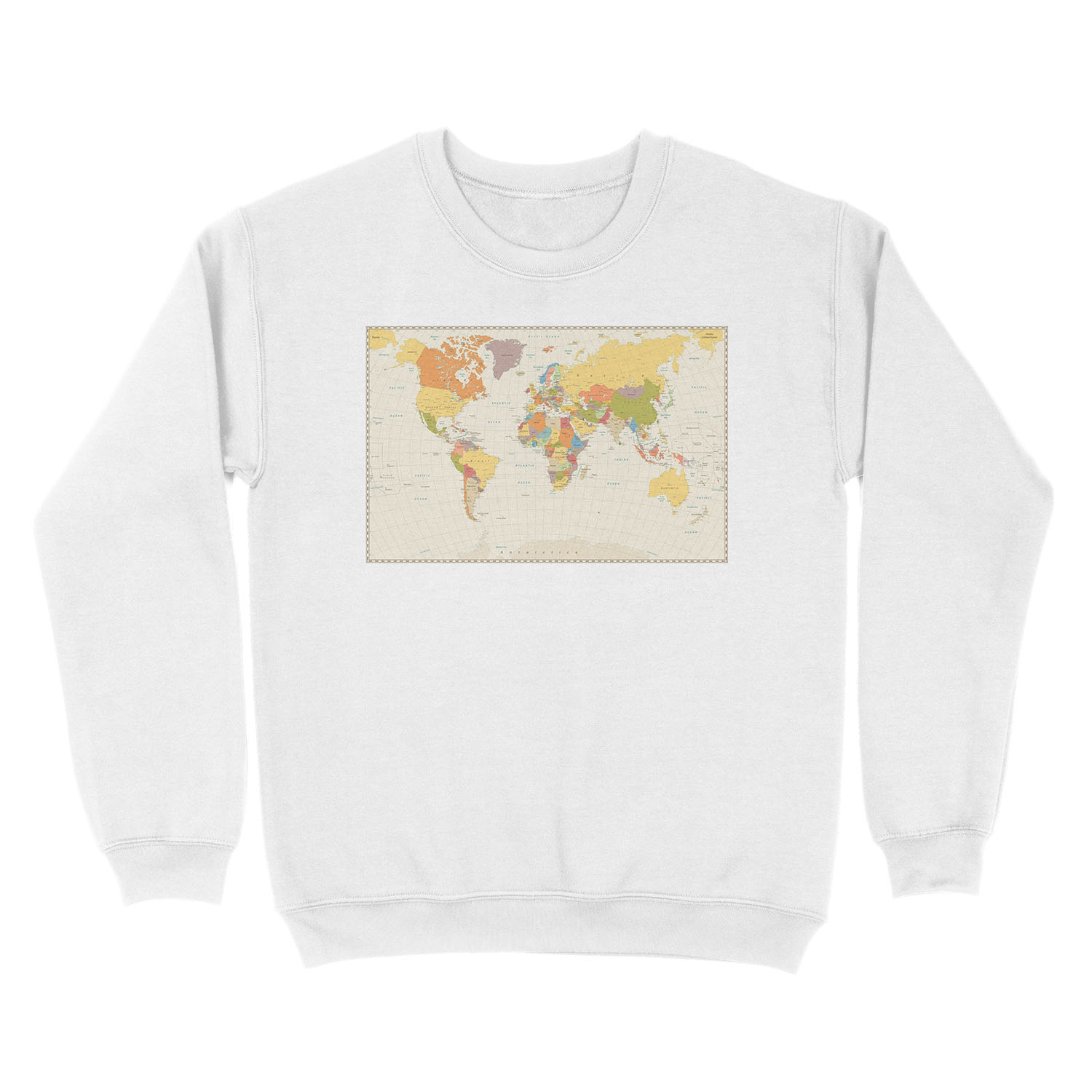detailed retro political world map Unisex Crewneck Sweatshirt - Image 2