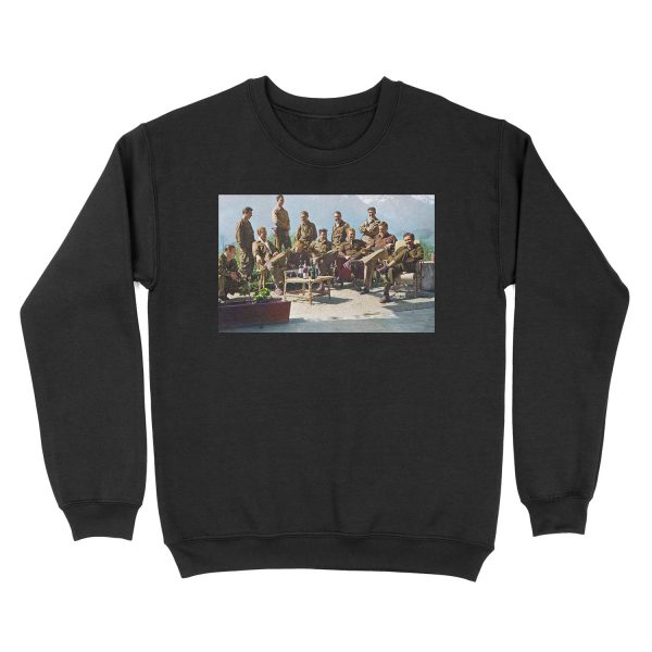 Dick Winters and his Easy Company (HBO's Band of Brothers) lounging at Eagle's Nest, Hitler's former residence in the Bavarian Alps, 1945. Unisex Crewneck Sweatshirt