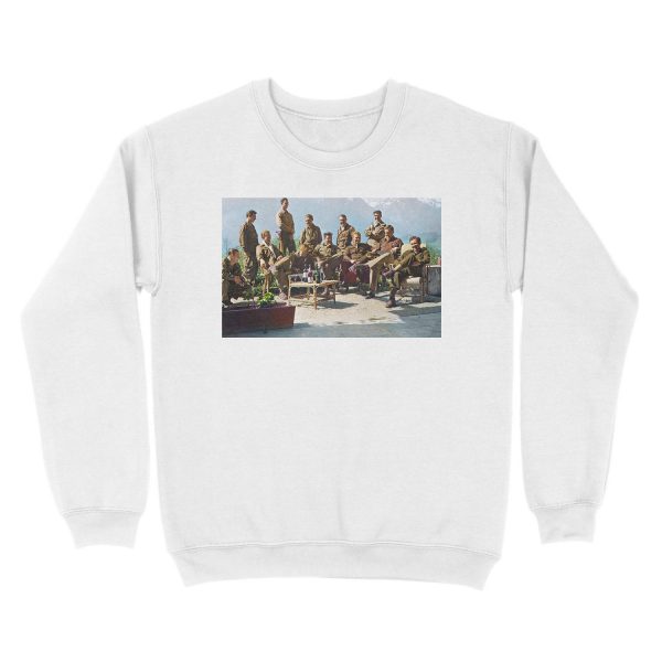 Dick Winters and his Easy Company (HBO's Band of Brothers) lounging at Eagle's Nest, Hitler's former residence in the Bavarian Alps, 1945. Unisex Crewneck Sweatshirt - Image 2