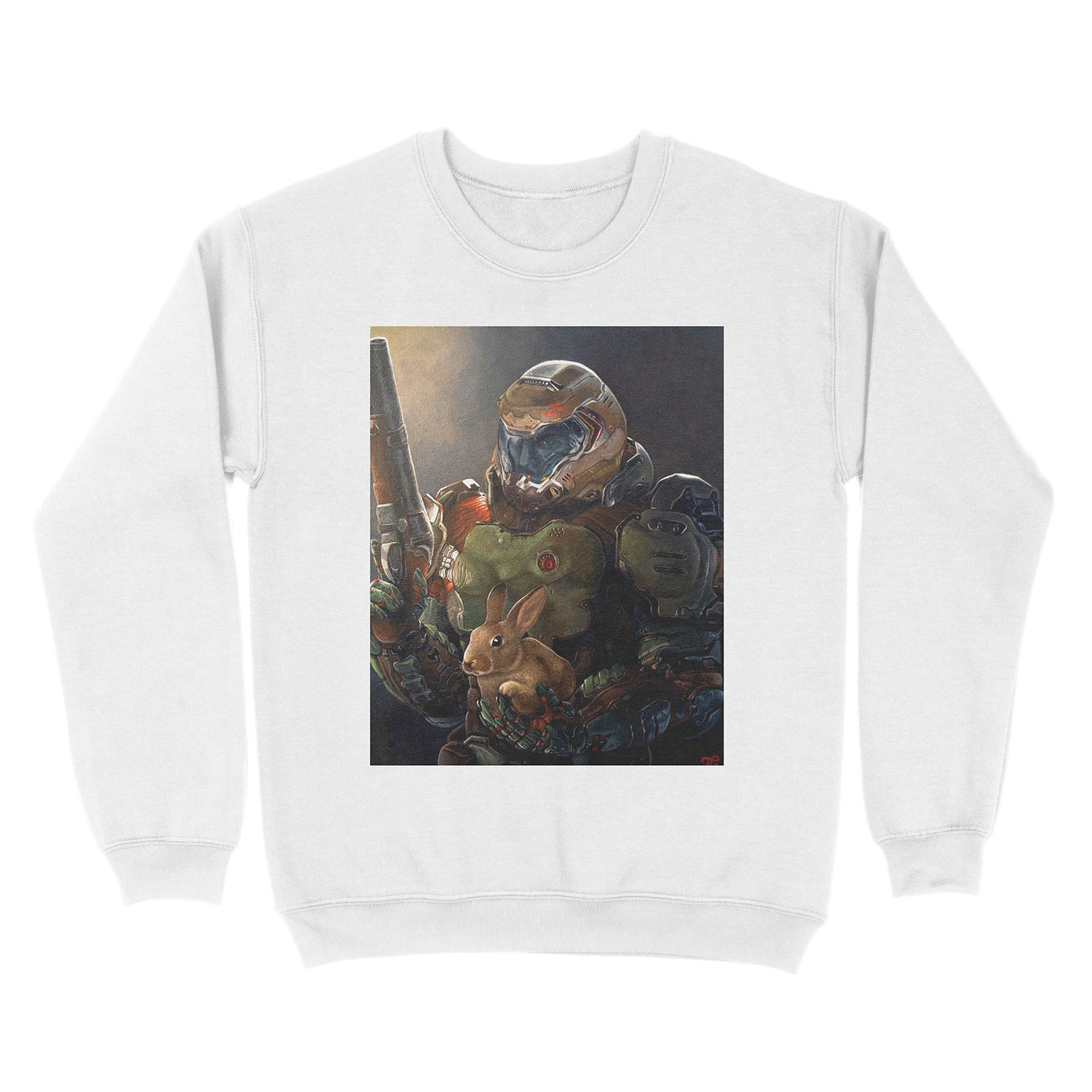 Doom Slayer with bunny Unisex Crewneck Sweatshirt - Image 2