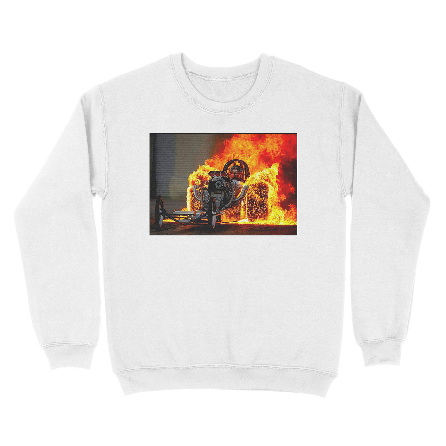 DRAG RACE; Vintage Automobile Burn-Out Print Unisex Crewneck Sweatshirt - Image 2