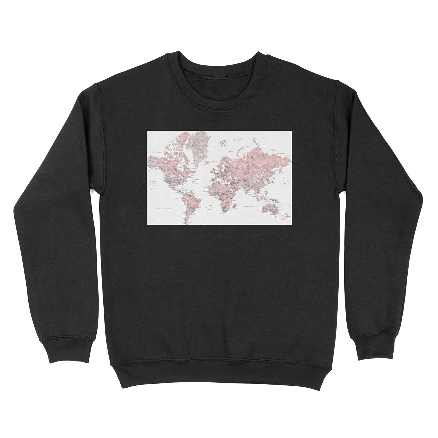 Dusty pink and grey world map with cities Unisex Crewneck Sweatshirt