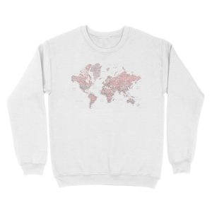 Alternative view of Dusty pink and grey world map with cities Unisex Crewneck Sweatshirt