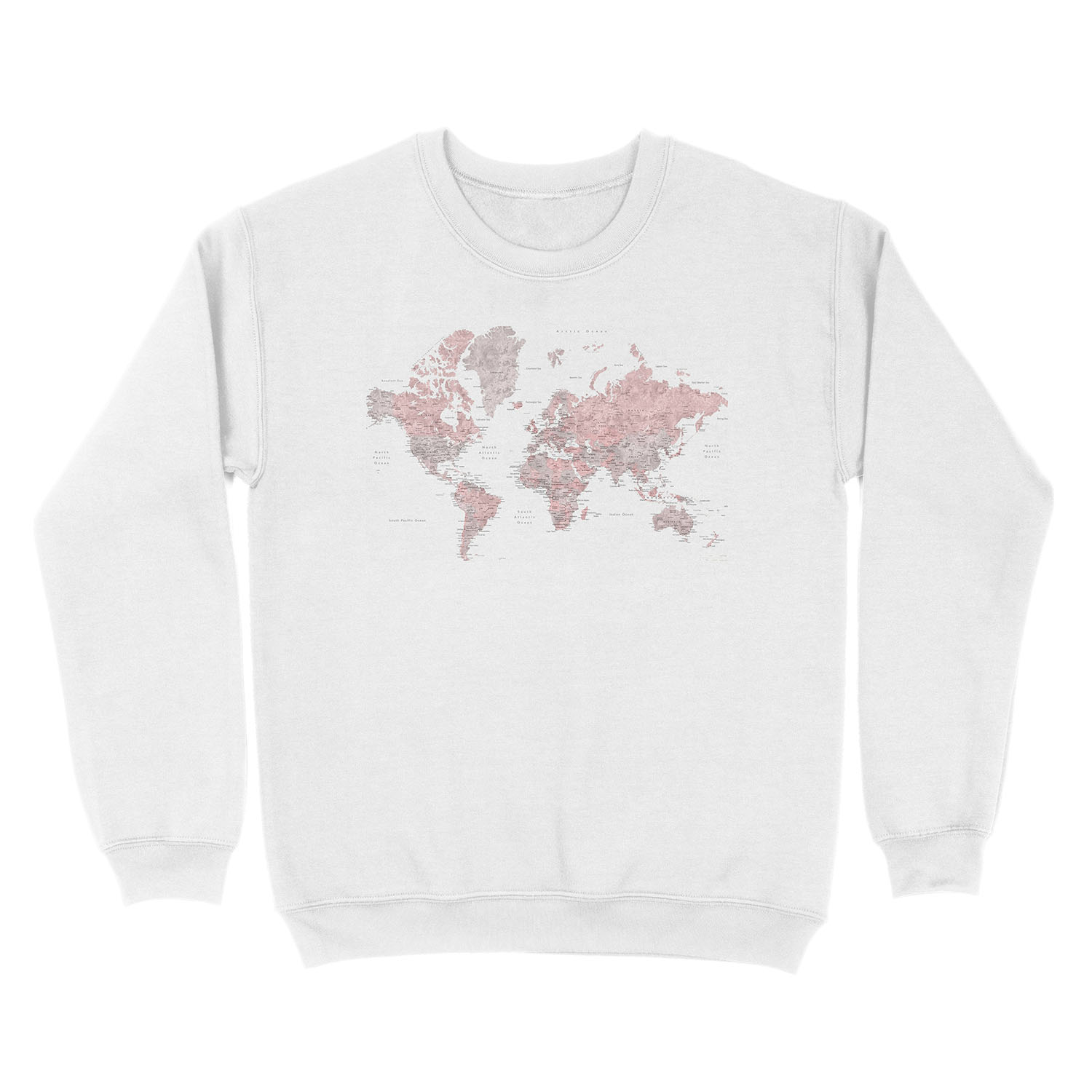 Dusty pink and grey world map with cities Unisex Crewneck Sweatshirt - Image 2