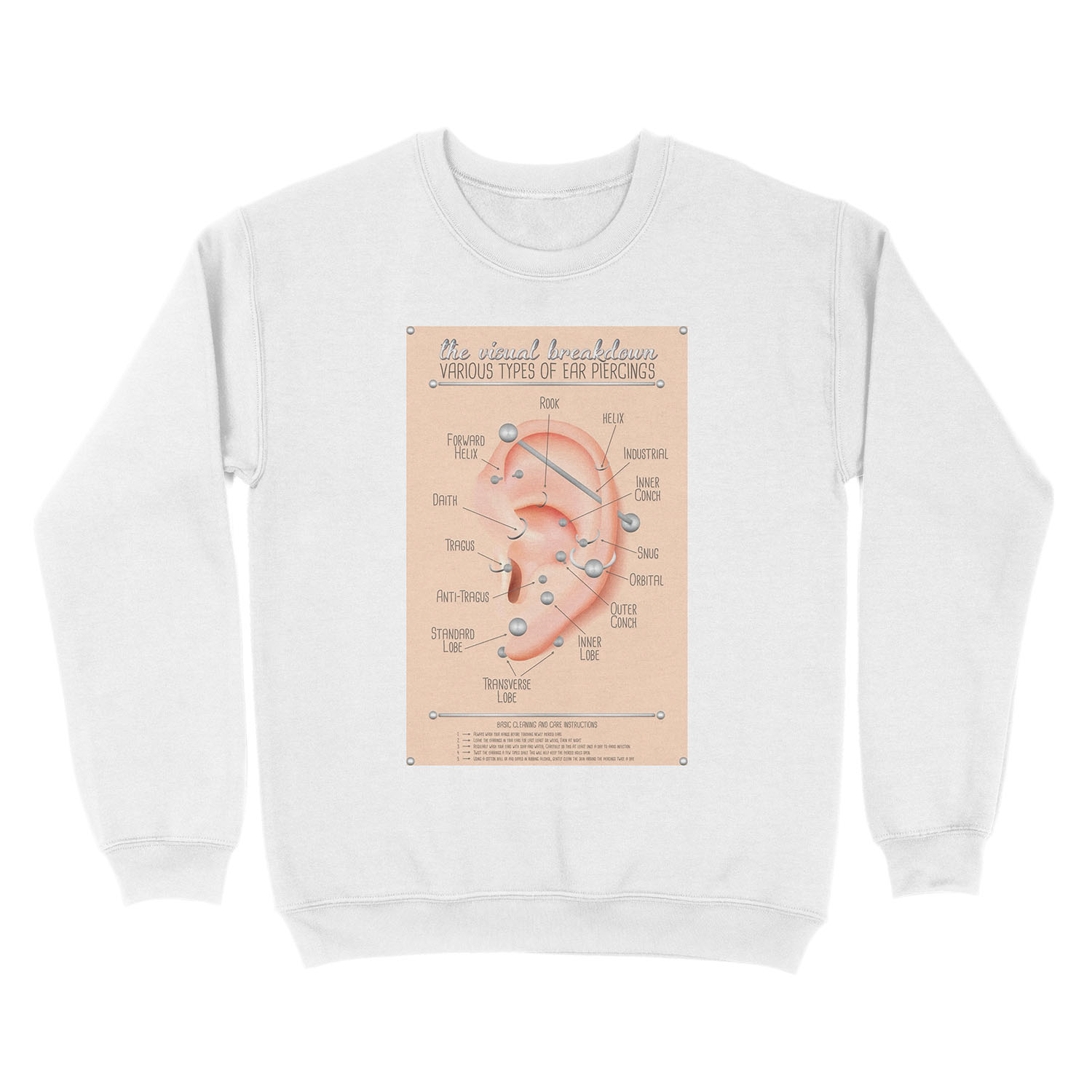 Ear Piercing Chart Unisex Crewneck Sweatshirt - Image 2