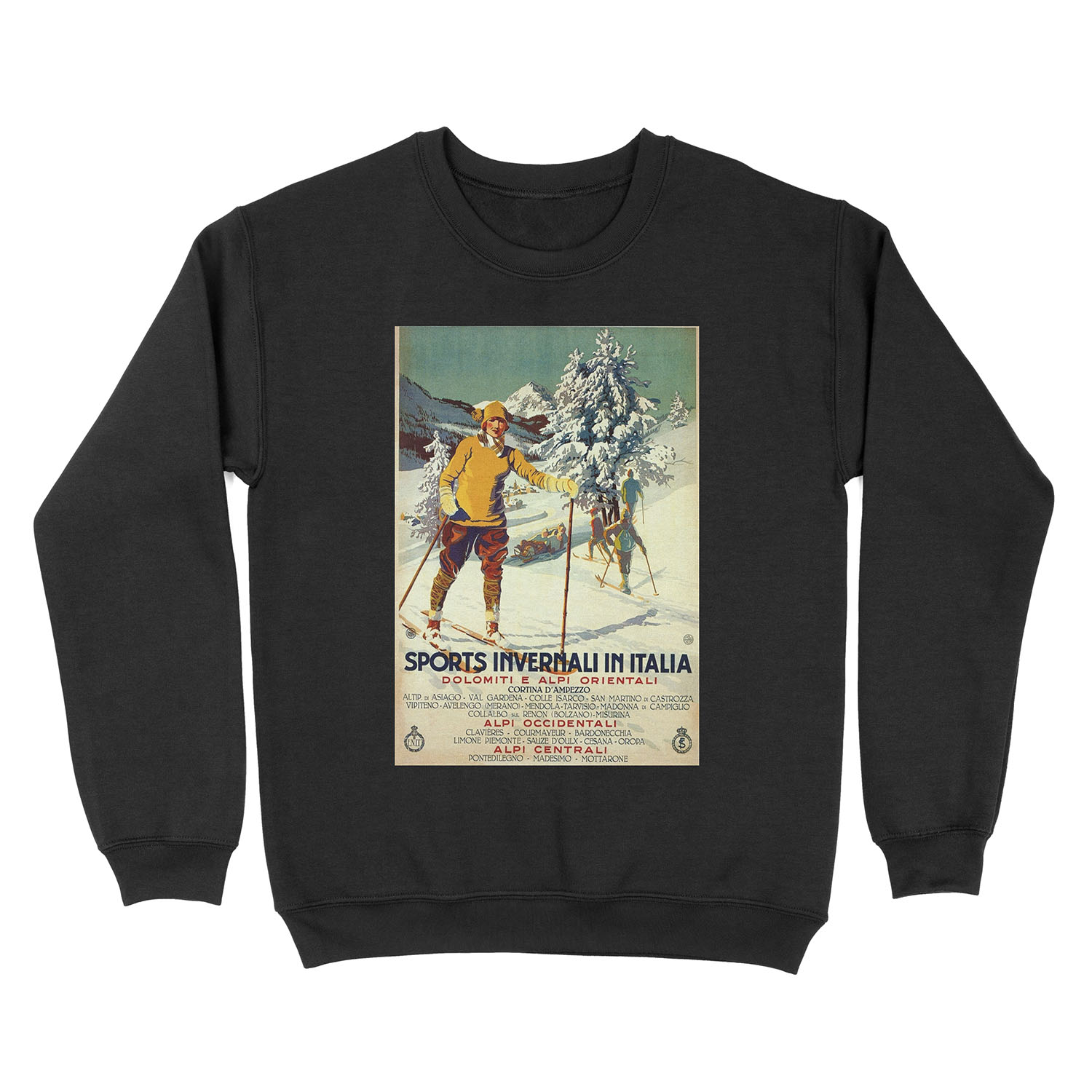 Early 1920s winter sports Italy travel advert Alps Unisex Crewneck Sweatshirt