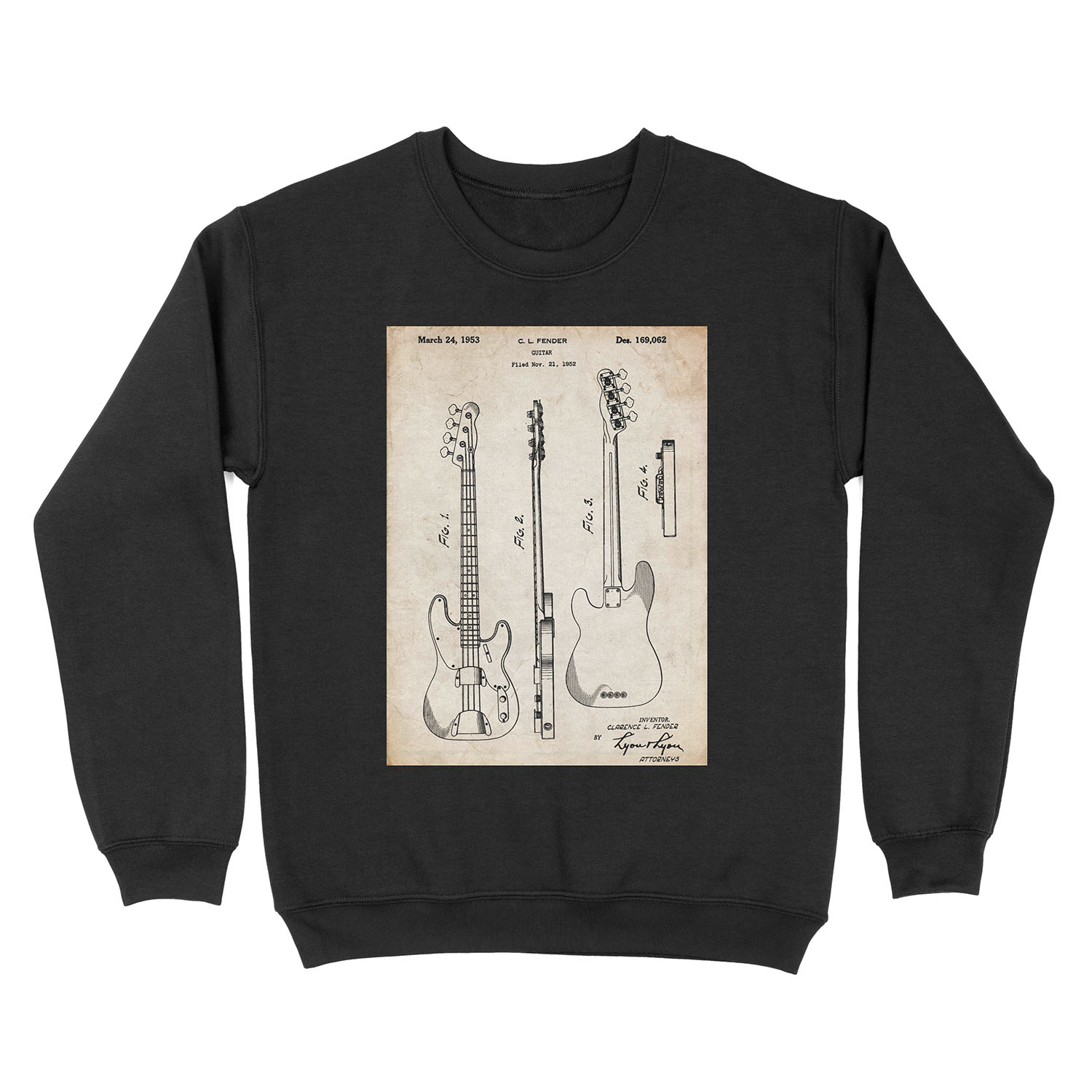 Fender Precision Bass Guitar US Patent Art Unisex Crewneck Sweatshirt