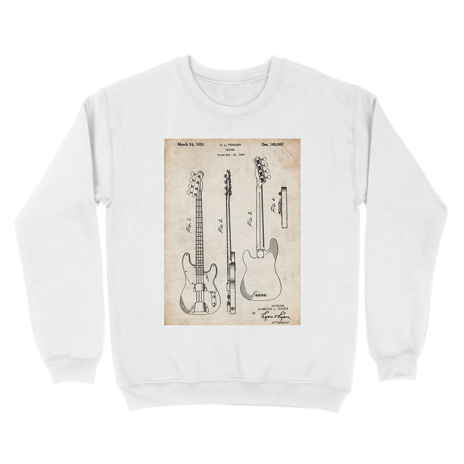 Fender Precision Bass Guitar US Patent Art Unisex Crewneck Sweatshirt - Image 2