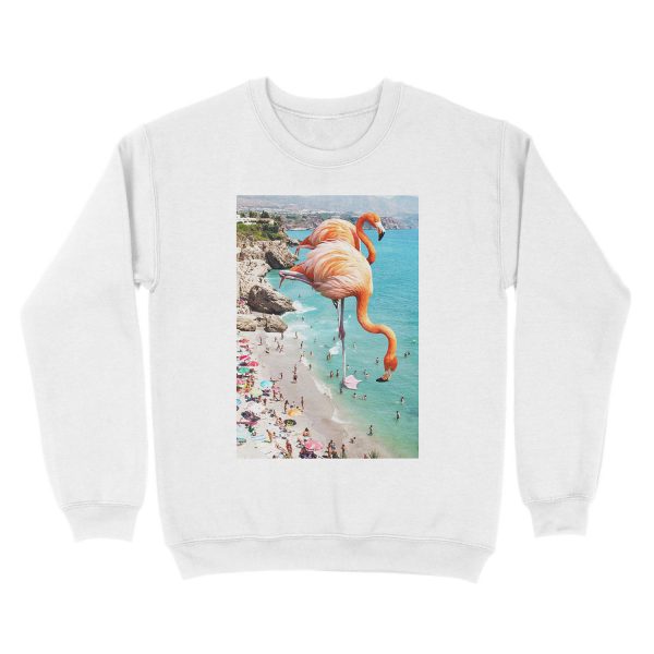 Flamingos on the Beach #redbubble #decor Unisex Crewneck Sweatshirt - Image 2