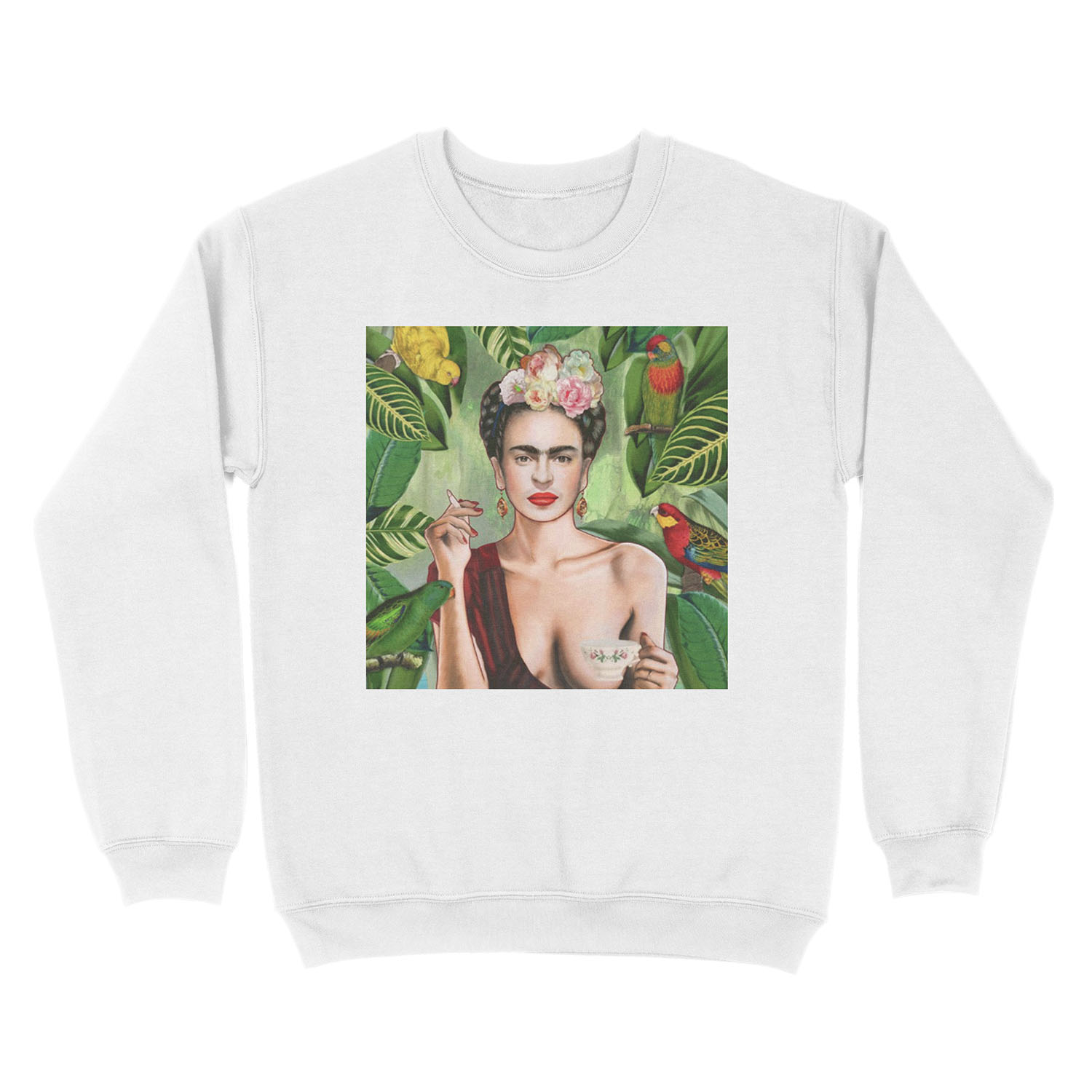 Frida Khalo Flowers t- artist painter Unisex Crewneck Sweatshirt - Image 2