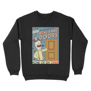 Funny Rick and Morty Real Fake Doors Interdimensional Cable Advertisement Unisex Crewneck Sweatshirt
