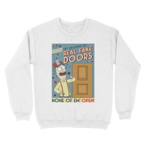 Alternative view of Funny Rick and Morty Real Fake Doors Interdimensional Cable Advertisement Unisex Crewneck Sweatshirt