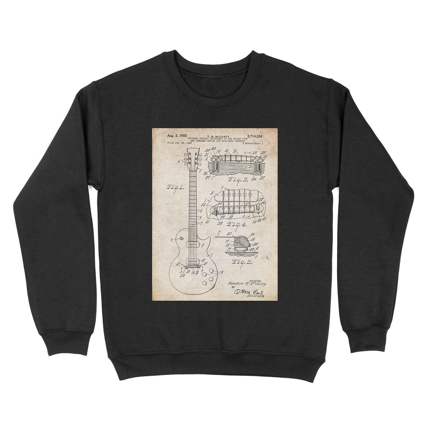 Gibson Les Paul Guitar US Patent Art 1955 Unisex Crewneck Sweatshirt