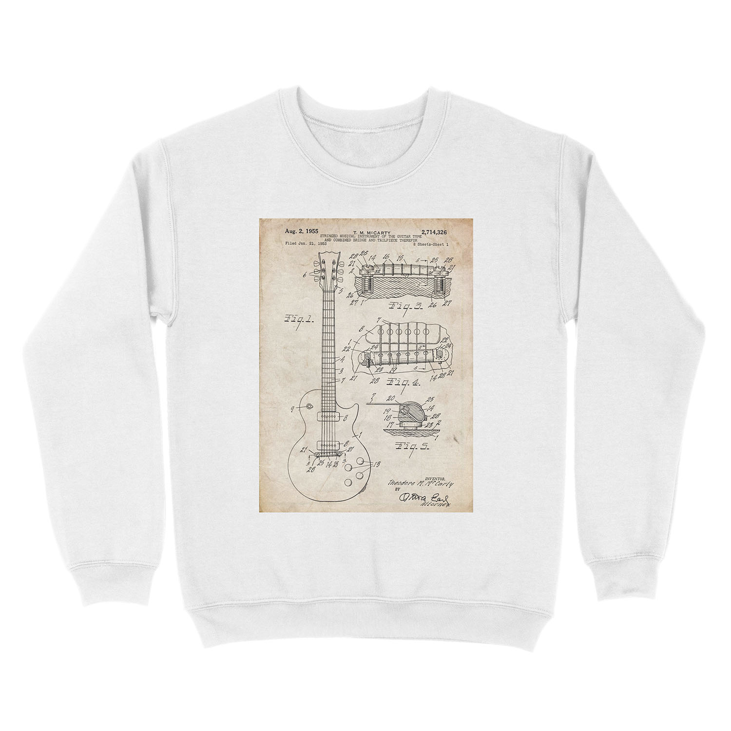 Gibson Les Paul Guitar US Patent Art 1955 Unisex Crewneck Sweatshirt - Image 2