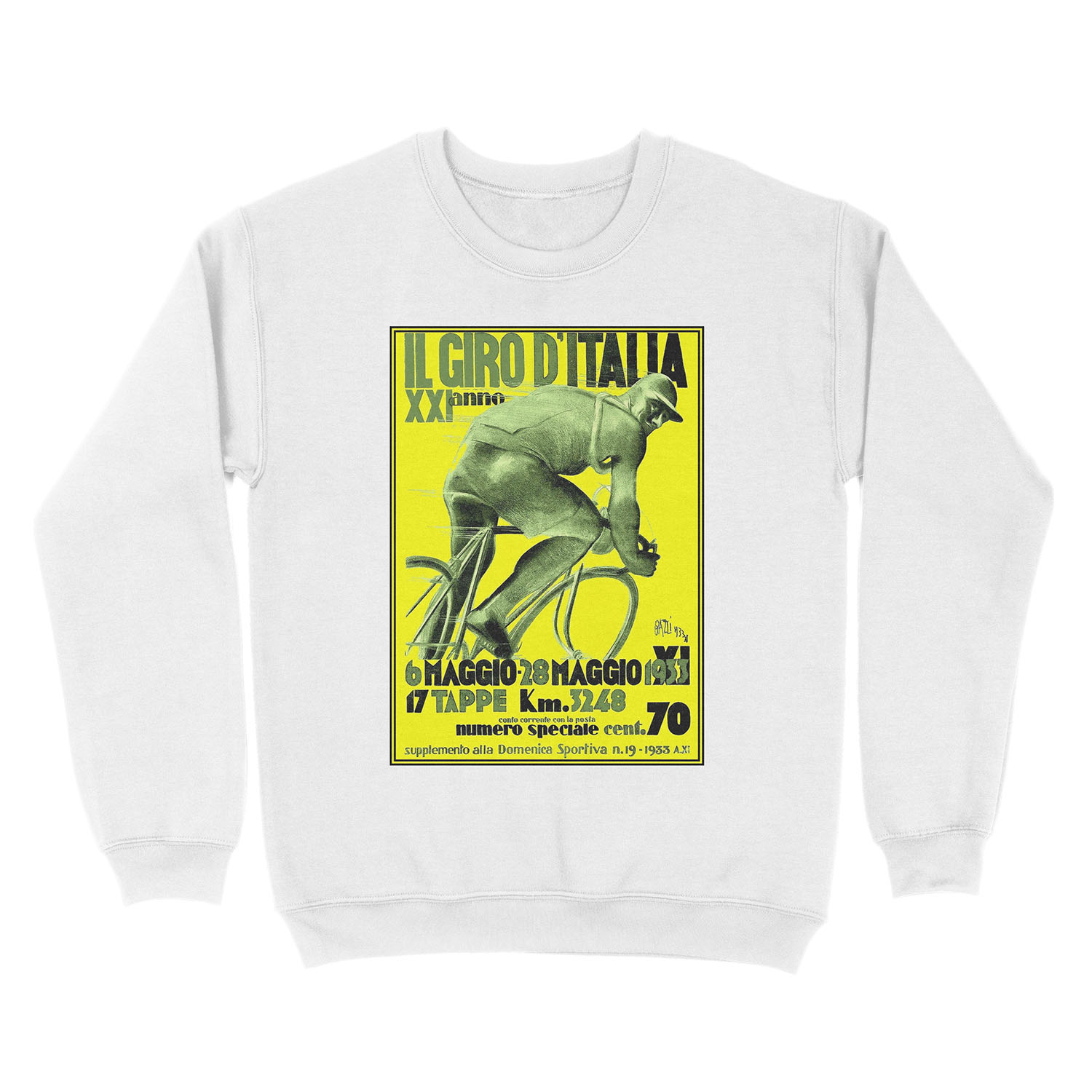 GIRO D ITALIA : Vintage 1933 Bike Racing Advertising Print Unisex Crewneck Sweatshirt - Image 2