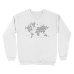 Alternative view of Gray watercolor detailed world map "Everywhere with you" Unisex Crewneck Sweatshirt