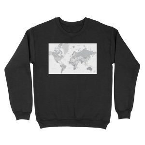 Gray world map with cities, states, countries Unisex Crewneck Sweatshirt