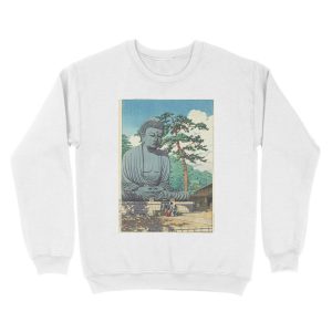 Alternative view of Great Buddha at Kamakura 1930 - Kawase Hasui Artwork Unisex Crewneck Sweatshirt
