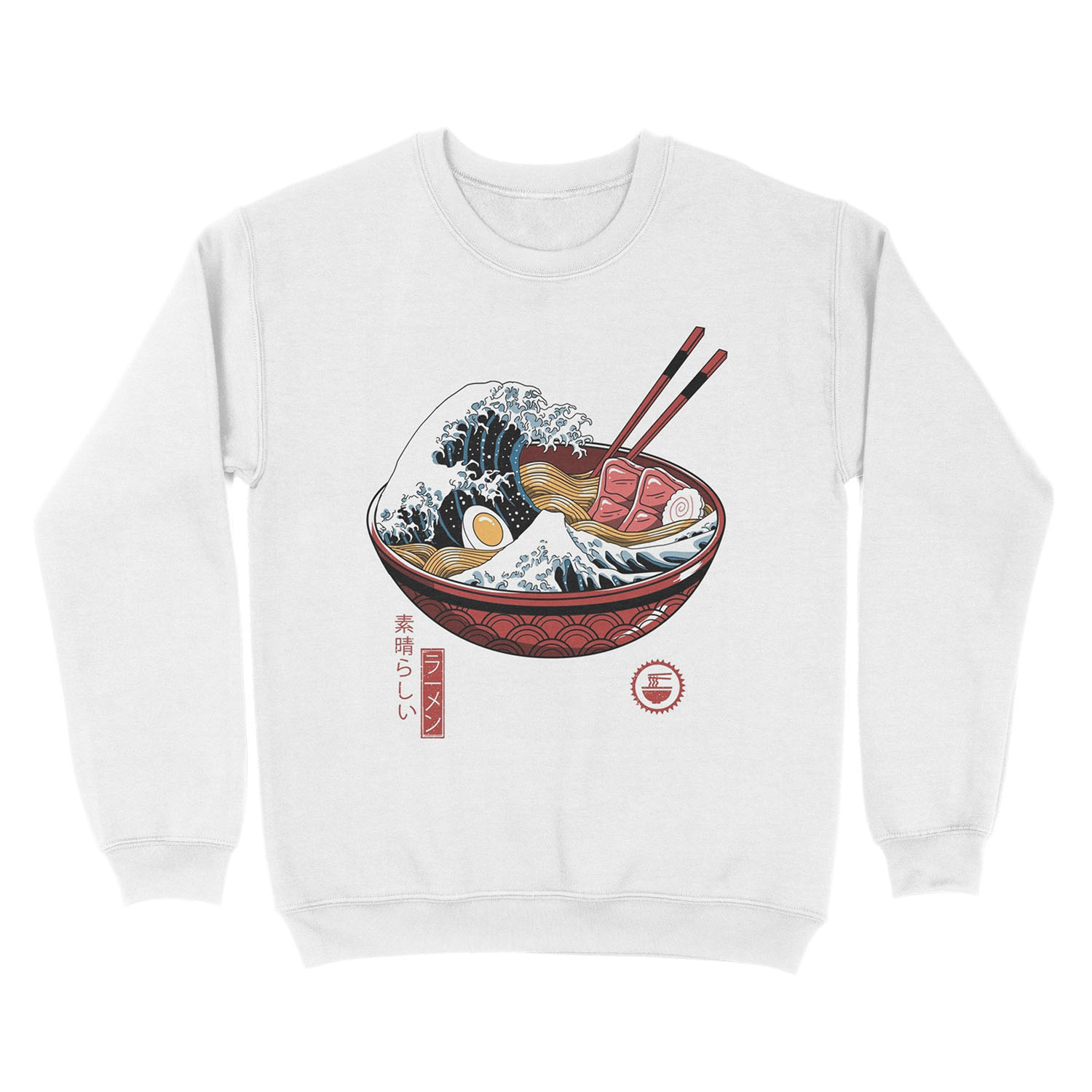 Great Ramen Wave White Unisex Crewneck Sweatshirt - Image 2