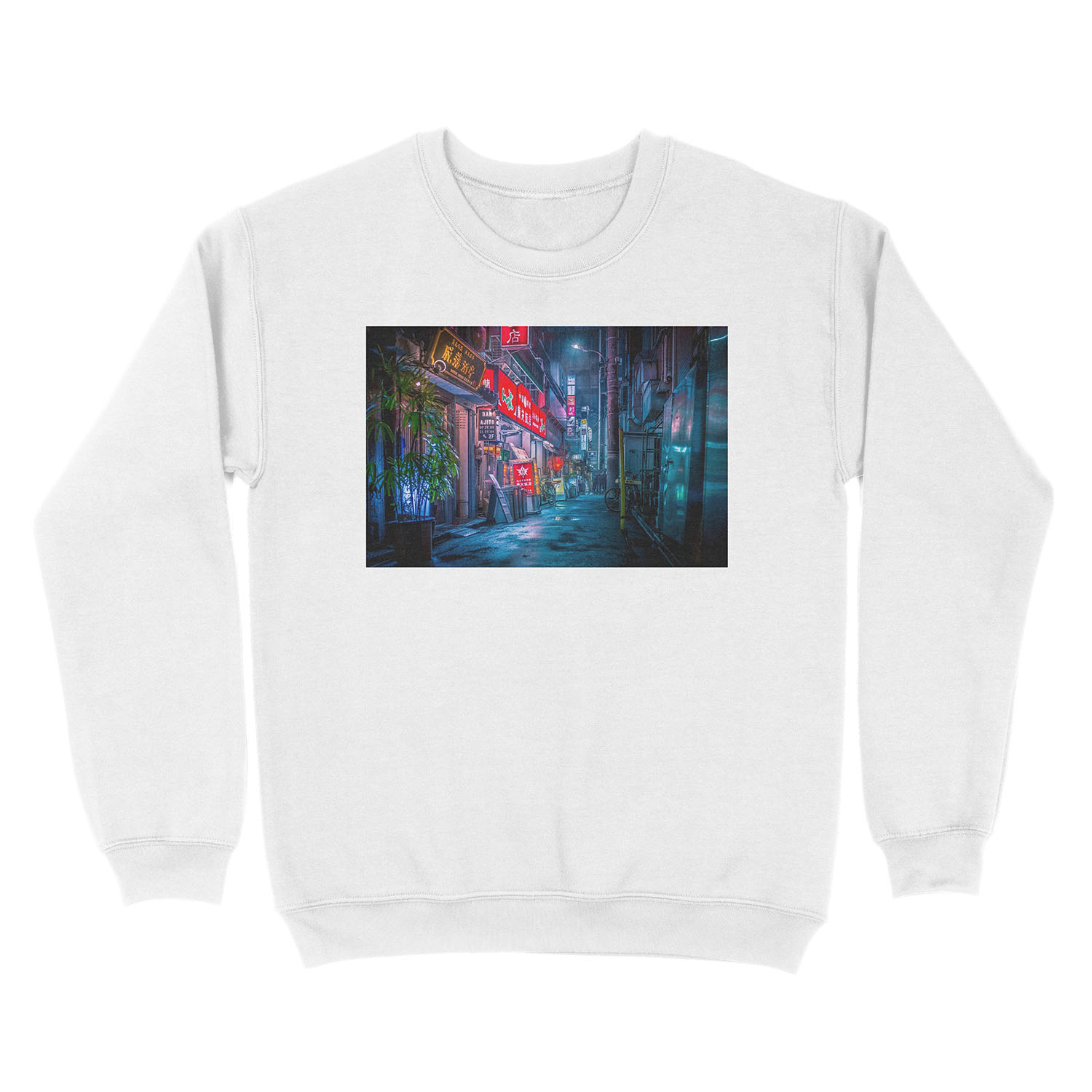 Heavy Rain Over Neo Tokyo Unisex Crewneck Sweatshirt - Image 2