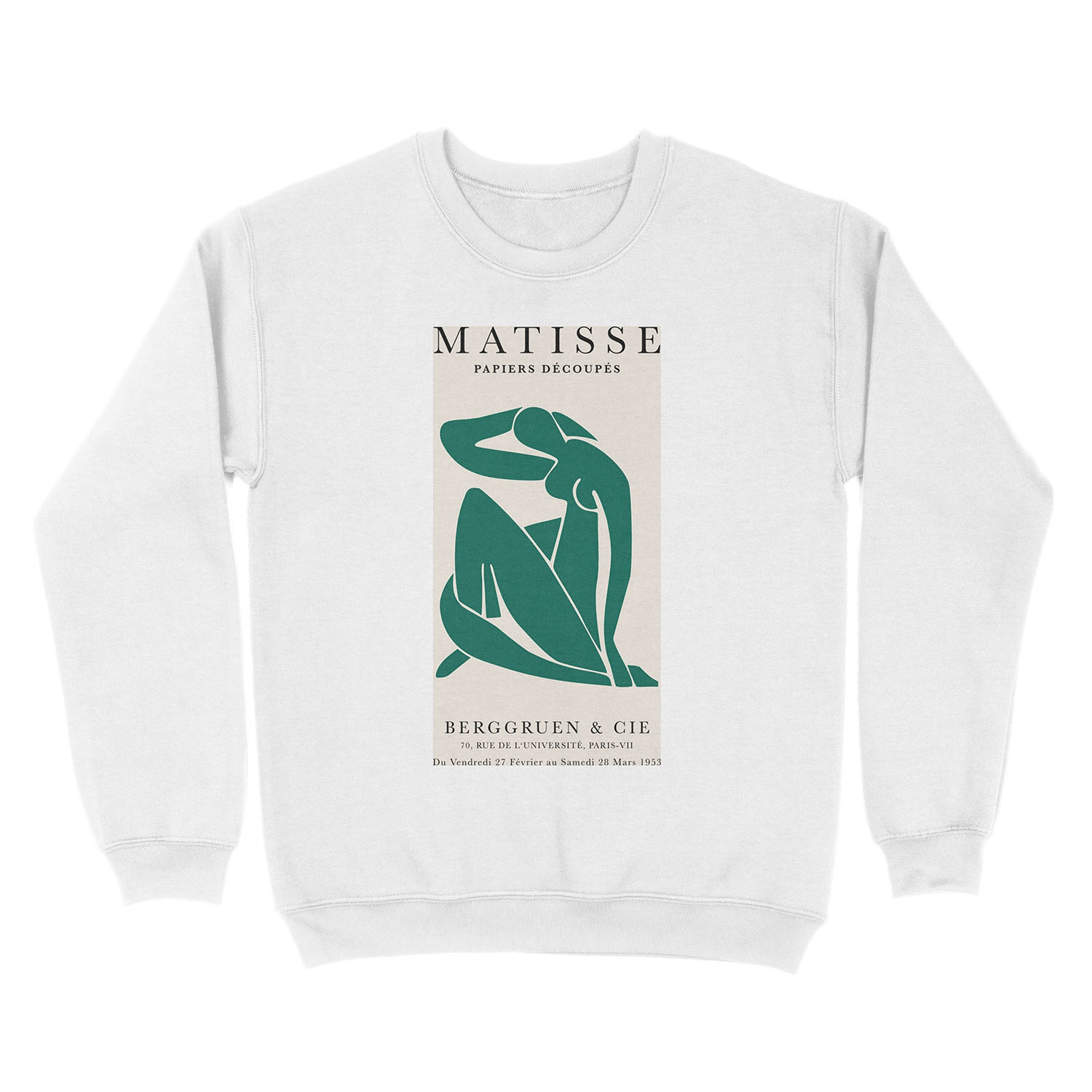 Henri Matisse, Papiers Découpés Art Bottle Green Color, Matisse cutout Bottle Green print, Art Exhibition Print Unisex Crewneck Sweatshirt - Image 2