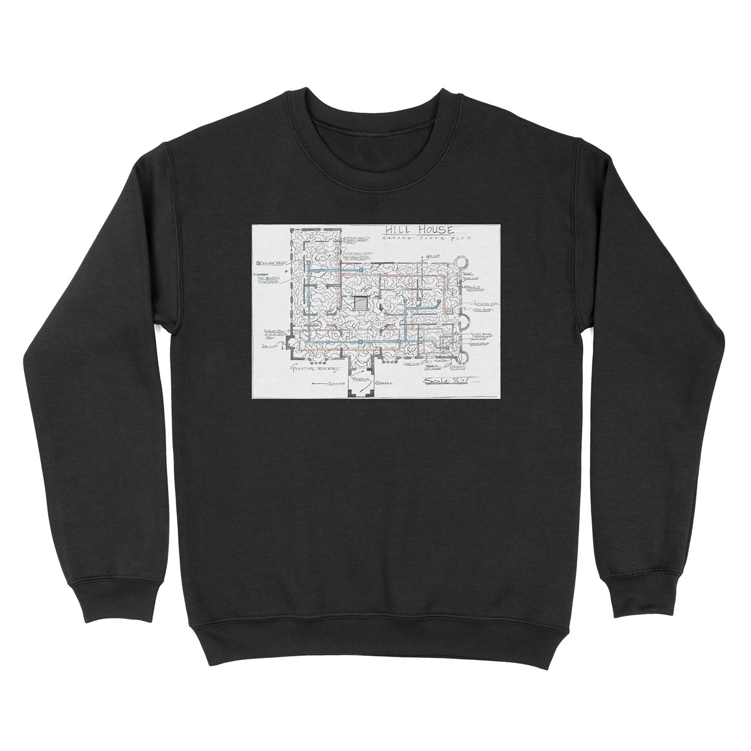 Hill House blueprint with Forever House repeated dozens of times Unisex Crewneck Sweatshirt
