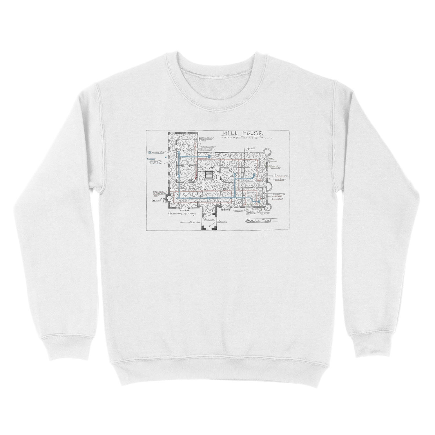 Hill House blueprint with Forever House repeated dozens of times Unisex Crewneck Sweatshirt - Image 2