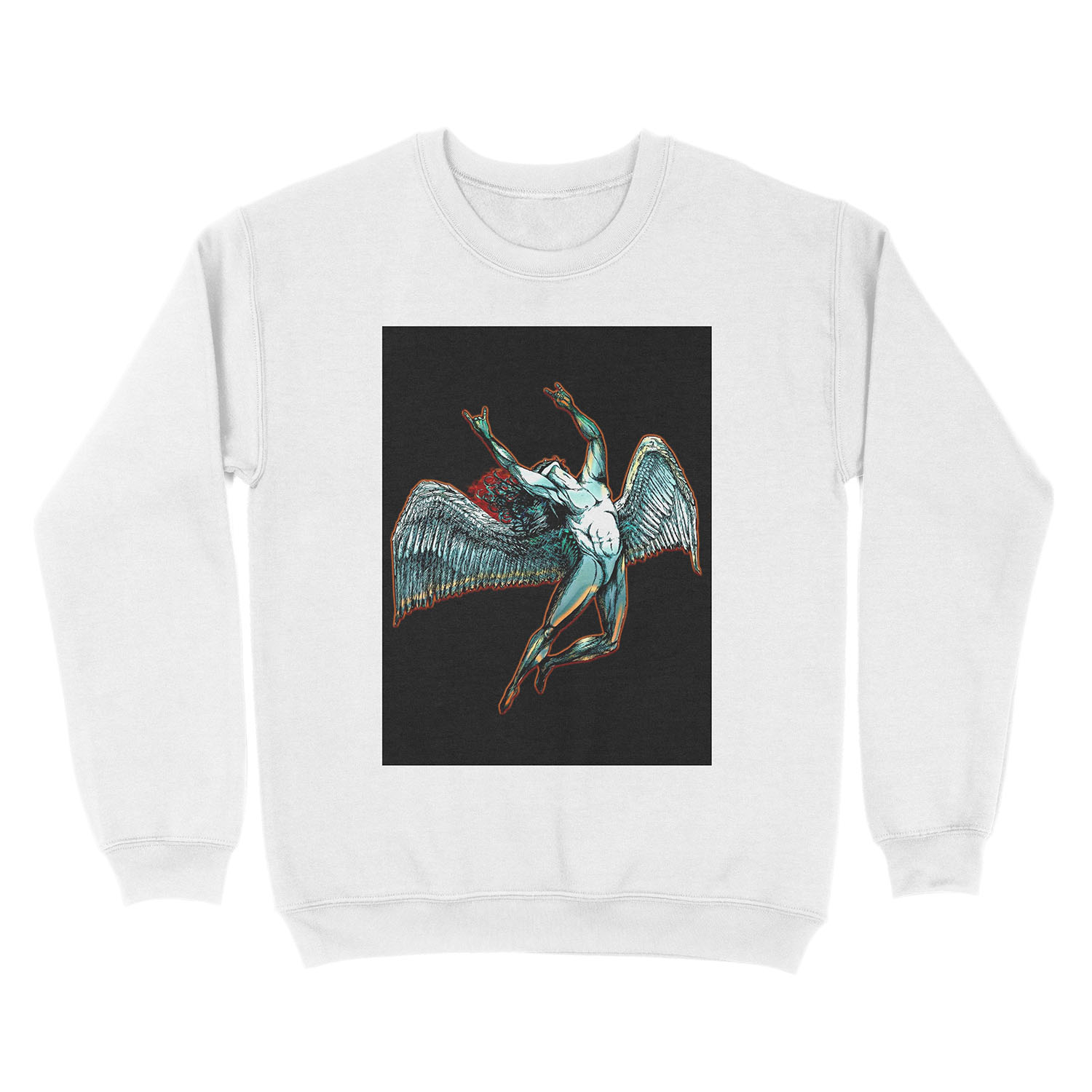 ICARUS THROWS THE HORNS - dark shadows *awesome UNLISTED designs in my portfolio* Unisex Crewneck Sweatshirt - Image 2