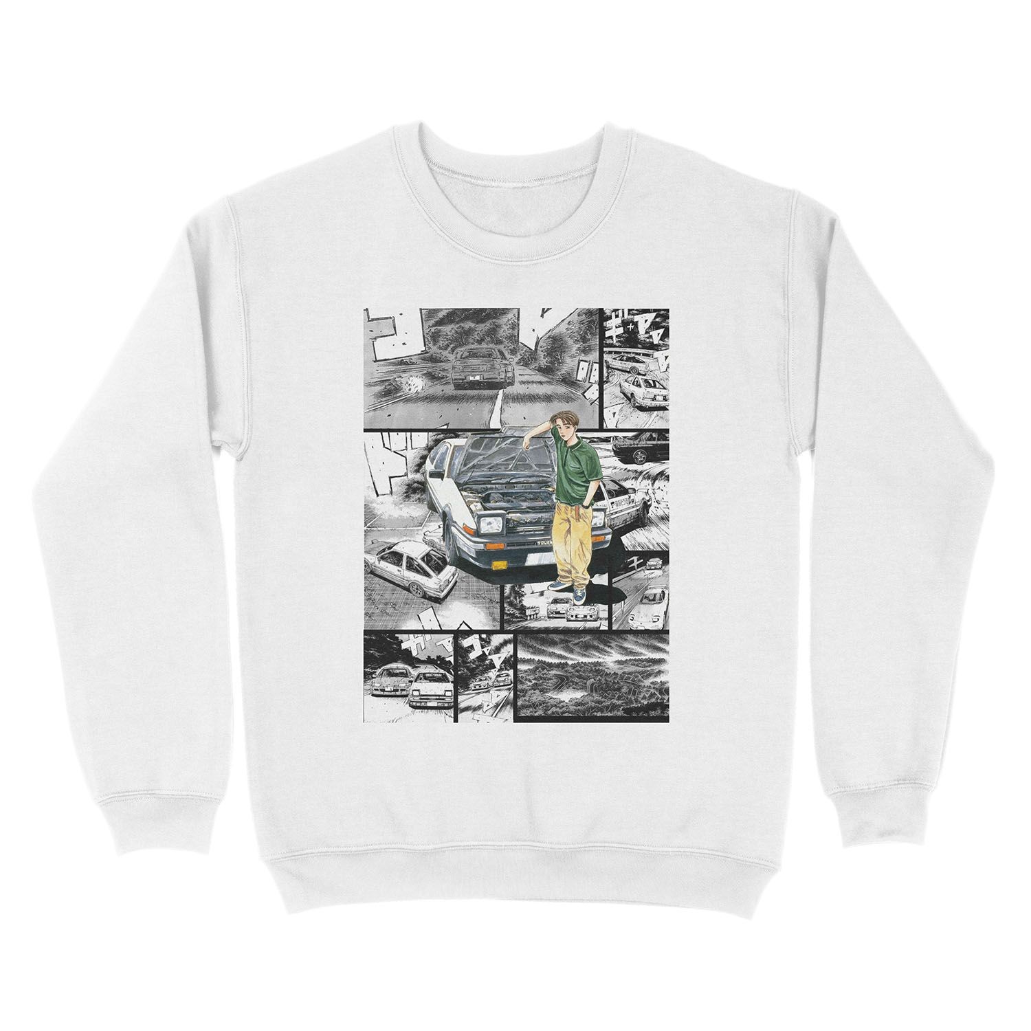 Initial D / Takumi Fujiwara - Manga Wall Design (Version 1) Unisex Crewneck Sweatshirt - Image 2