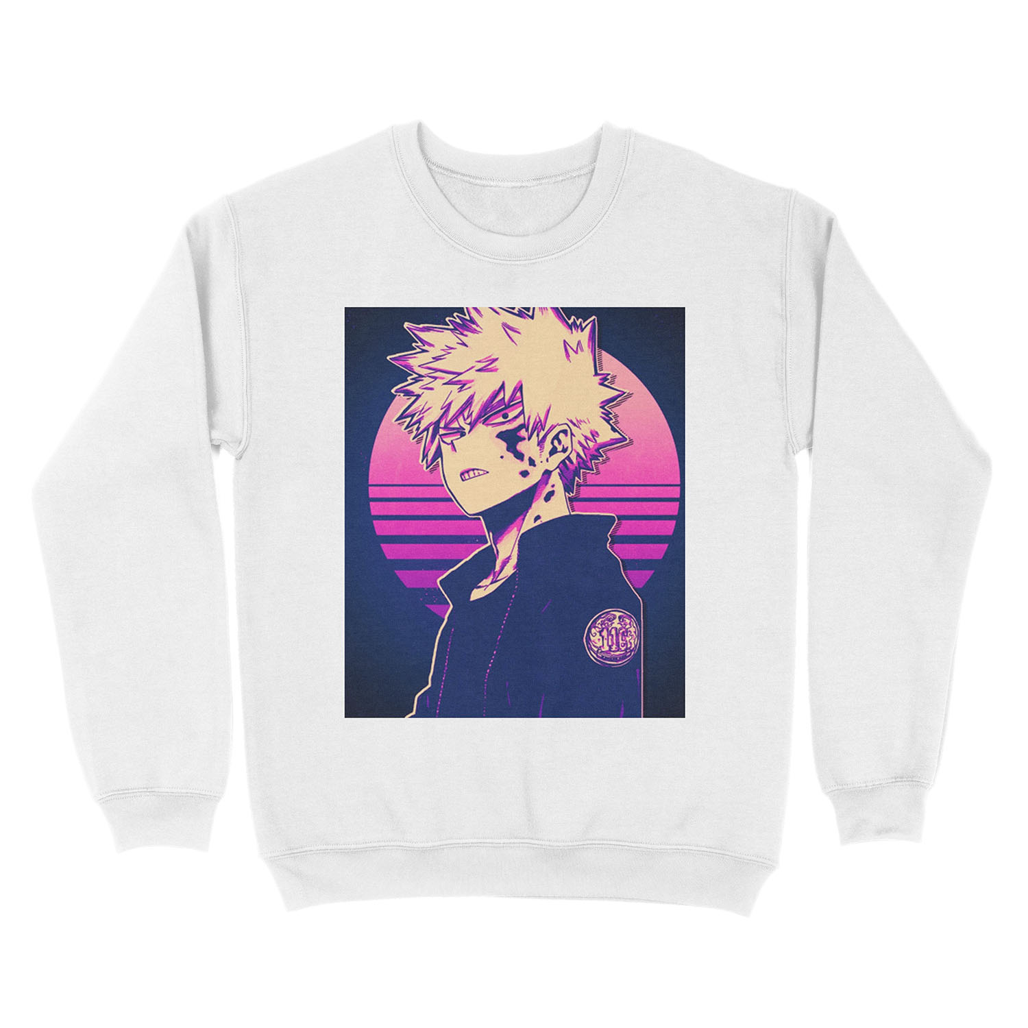 Katsuki Bakugo 80s Vaporwave Unisex Crewneck Sweatshirt - Image 2