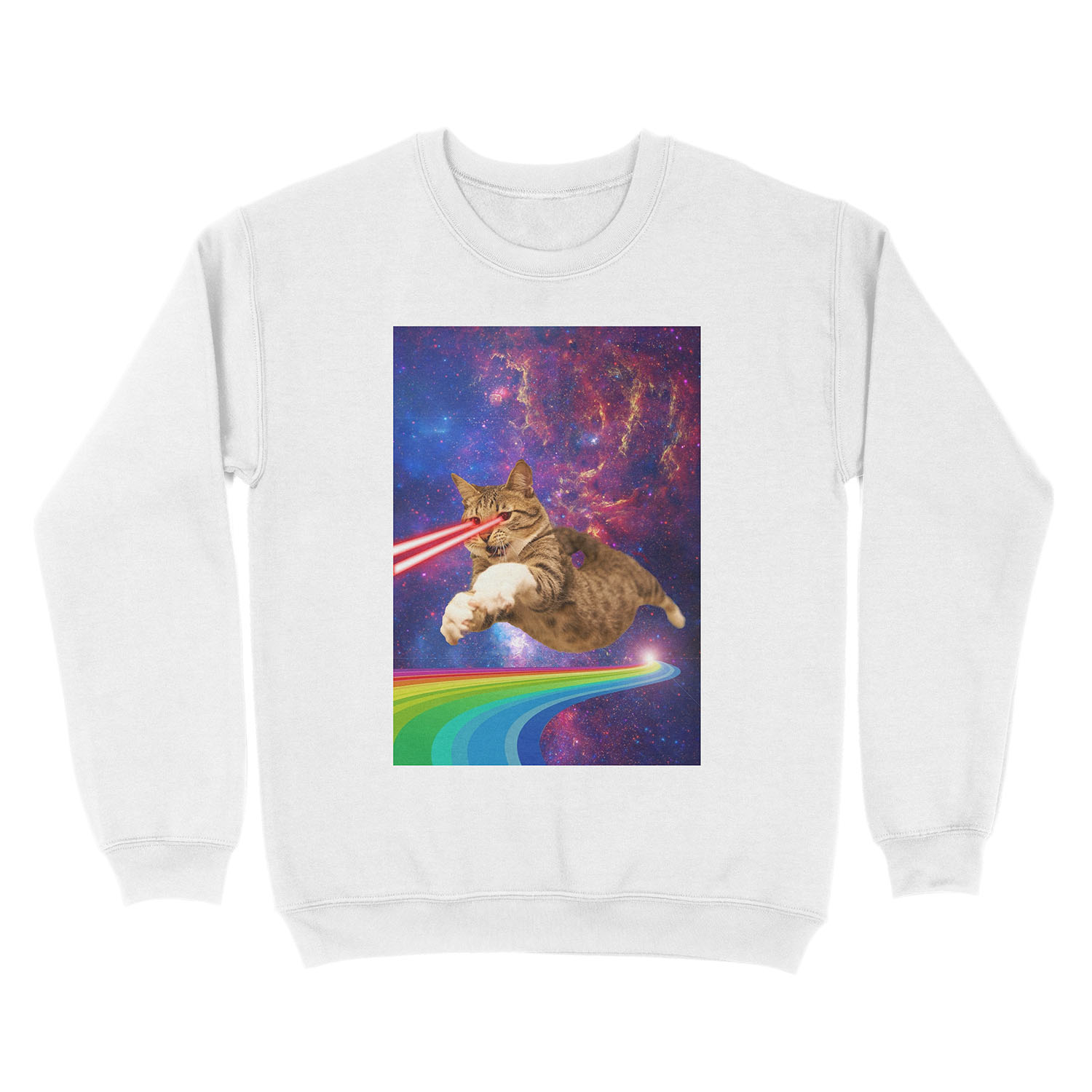 Laser cat in space Unisex Crewneck Sweatshirt - Image 2