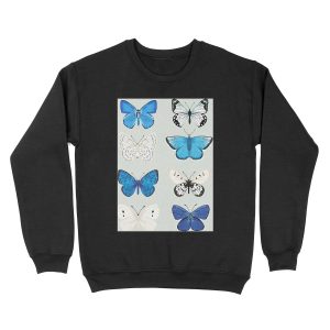 Lepitoptery No. 2 - Blue and White Butterflies and Moths Unisex Crewneck Sweatshirt