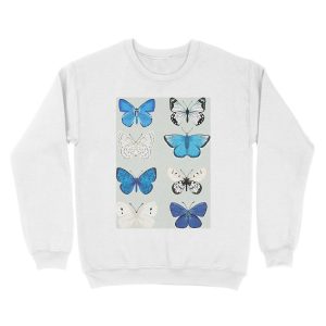 Alternative view of Lepitoptery No. 2 - Blue and White Butterflies and Moths Unisex Crewneck Sweatshirt