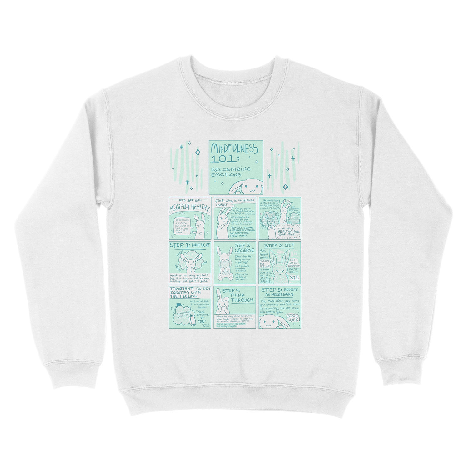 Let's Get You Mentally Healthy: Mindfulness 101 Bunny Comic Unisex Crewneck Sweatshirt - Image 2