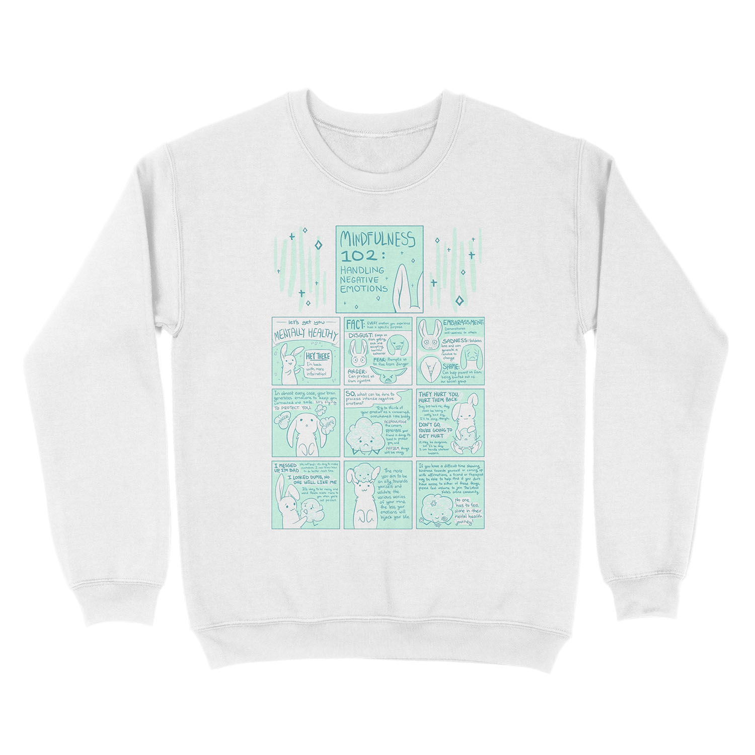 Let's Get You Mentally Healthy: Mindfulness 102 Bunny Comic Unisex Crewneck Sweatshirt - Image 2
