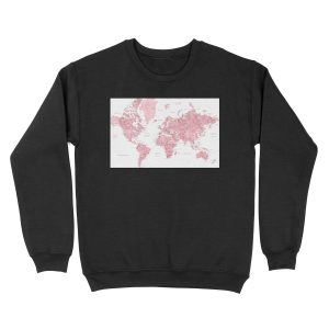 Light pink and muted pink world map with cities Unisex Crewneck Sweatshirt