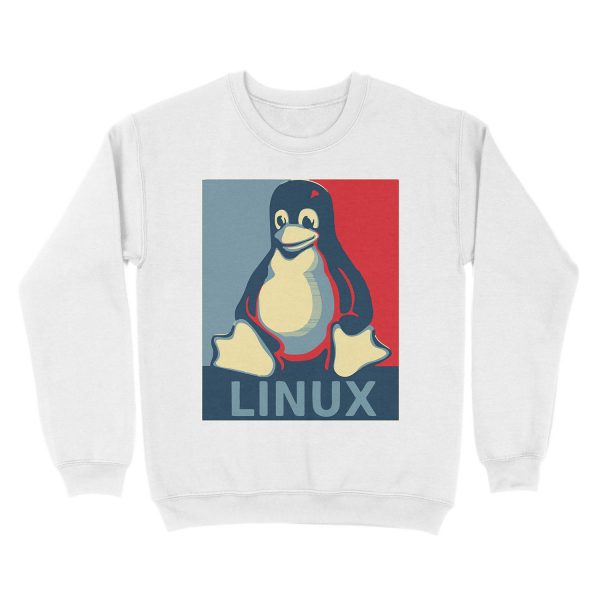 Linux tux penguin obama poster Unisex Crewneck Sweatshirt - Image 2