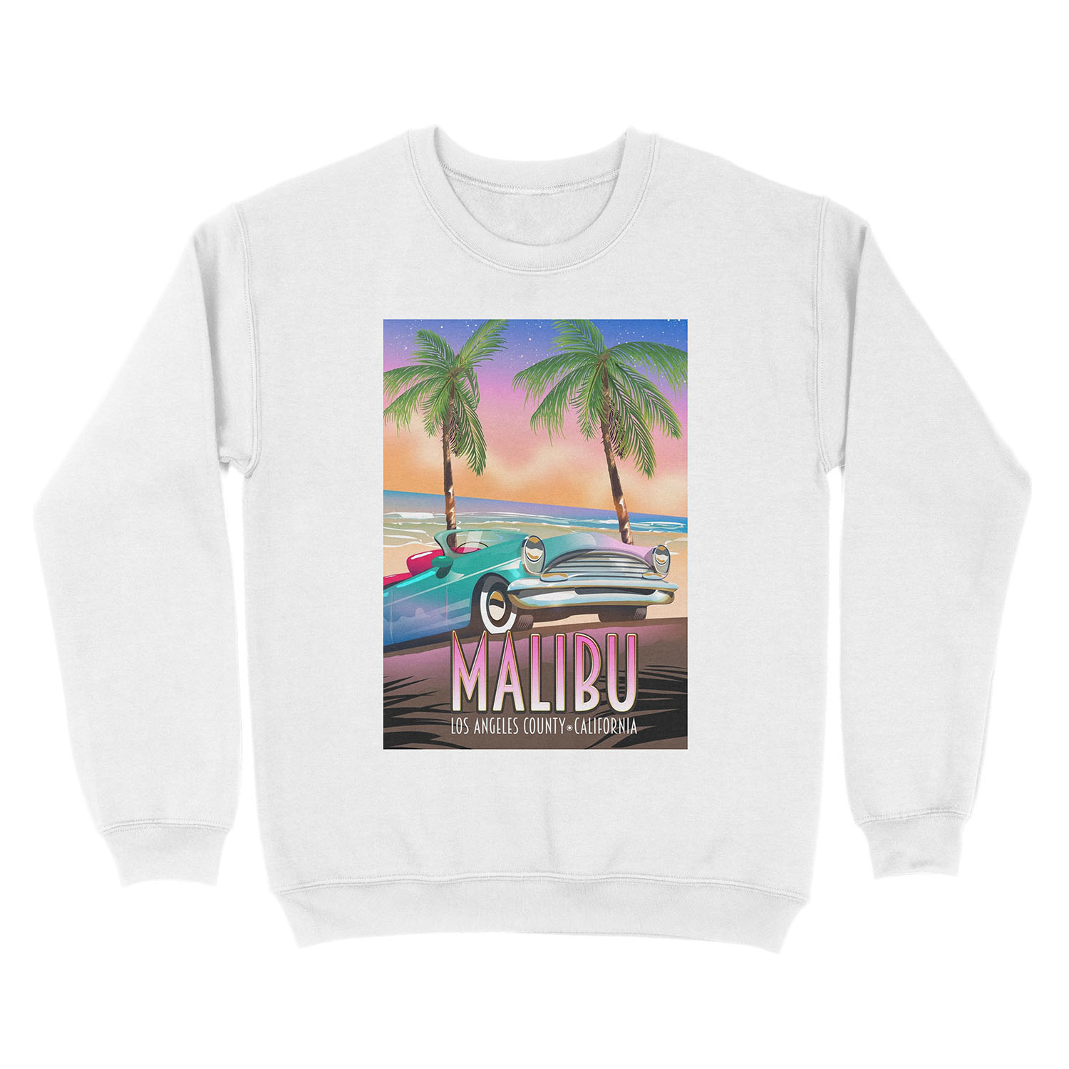 Malibu, Los Angeles, California Vintage travel poster Unisex Crewneck Sweatshirt - Image 2