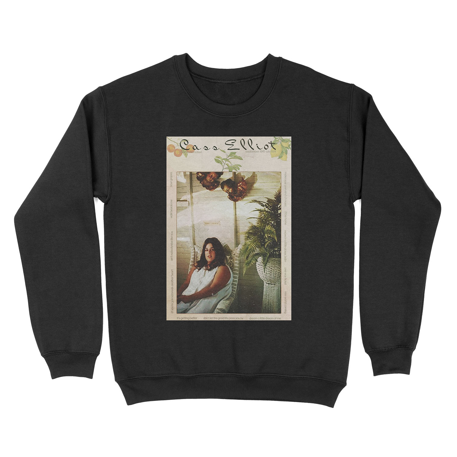 mama cass elliot vintage 70s mamas and the papas fruit leaves Unisex Crewneck Sweatshirt
