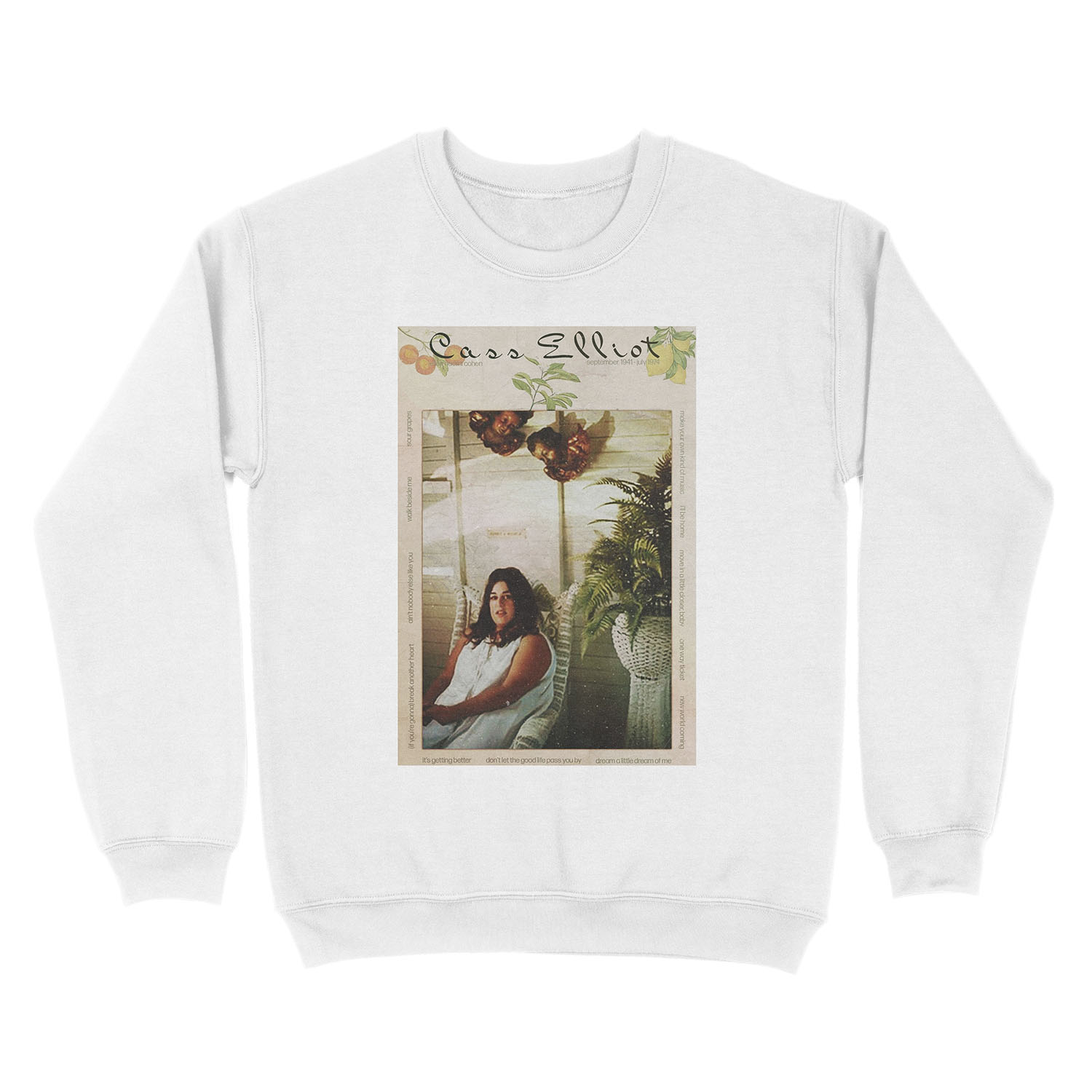 mama cass elliot vintage 70s mamas and the papas fruit leaves Unisex Crewneck Sweatshirt - Image 2
